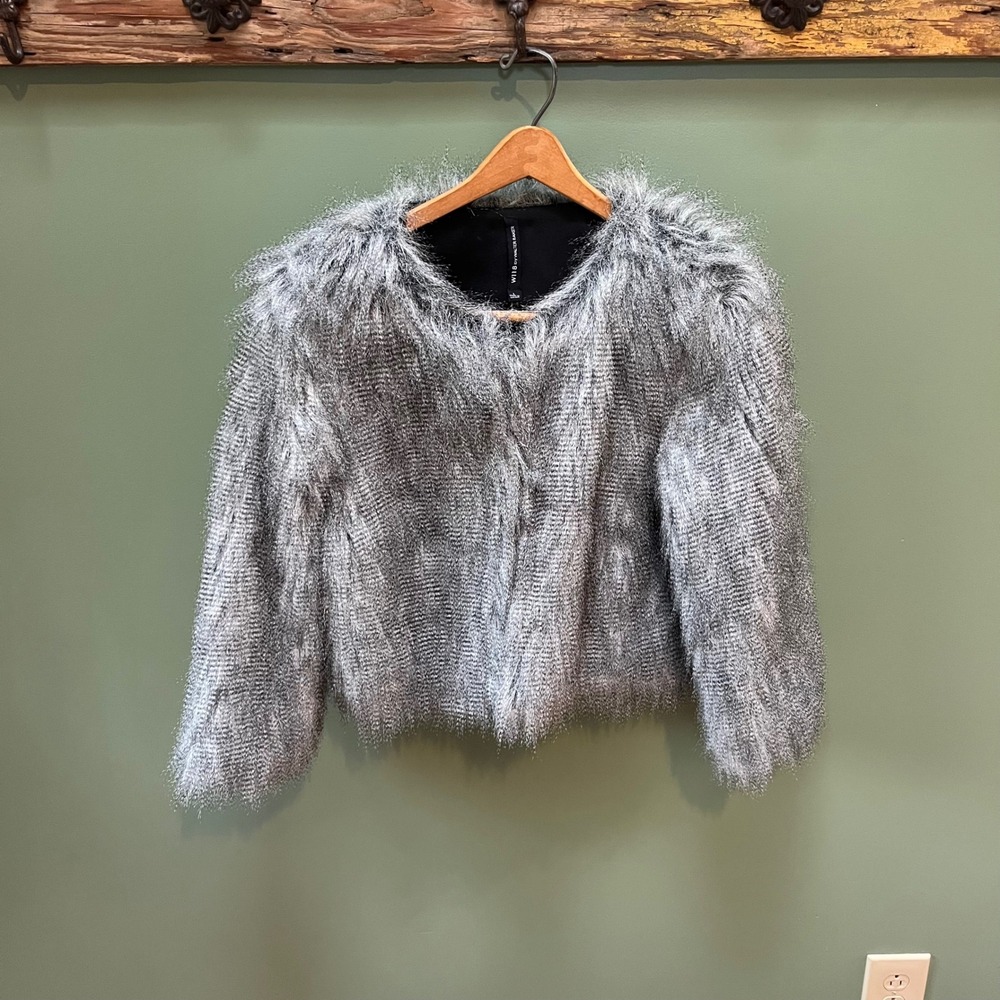 W118 by Walter Baker Cropped Faux Fur Jacket Shaggy Glam Evening Wear Size L